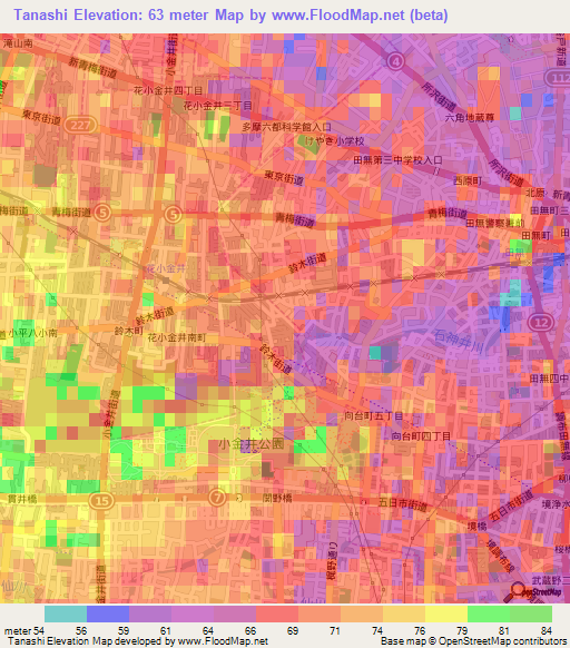 Tanashi,Japan Elevation Map