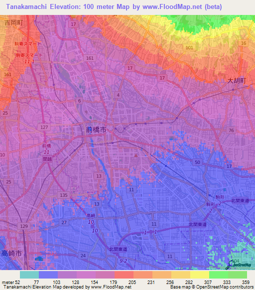 Tanakamachi,Japan Elevation Map