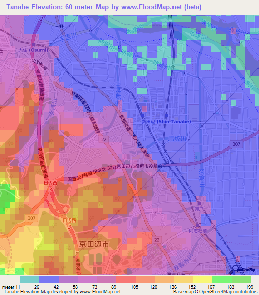 Tanabe,Japan Elevation Map