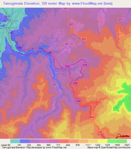 Tamugimata,Japan Elevation Map