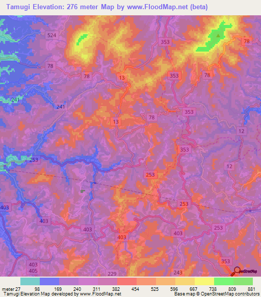 Tamugi,Japan Elevation Map
