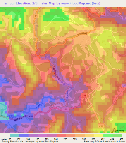 Tamugi,Japan Elevation Map