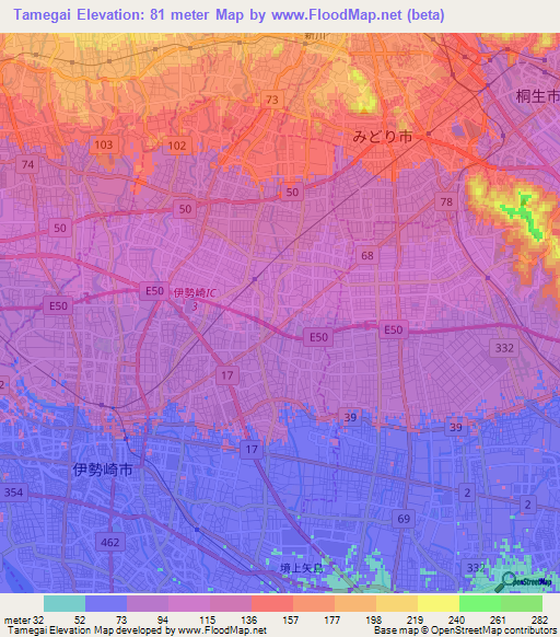 Tamegai,Japan Elevation Map