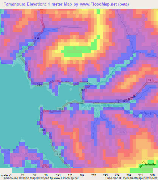 Tamanoura,Japan Elevation Map