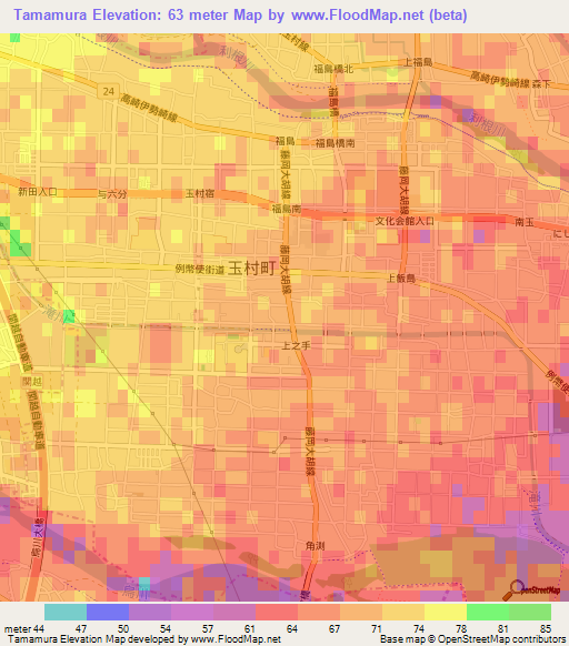Tamamura,Japan Elevation Map