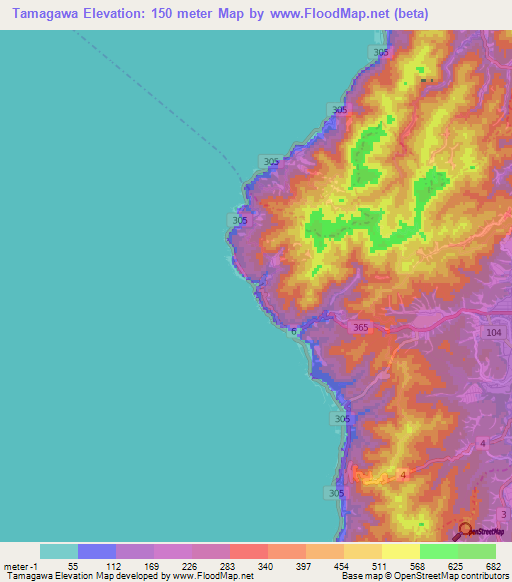 Tamagawa,Japan Elevation Map