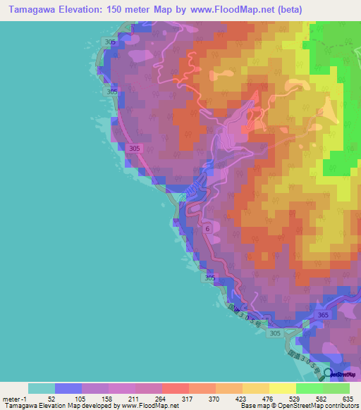 Tamagawa,Japan Elevation Map