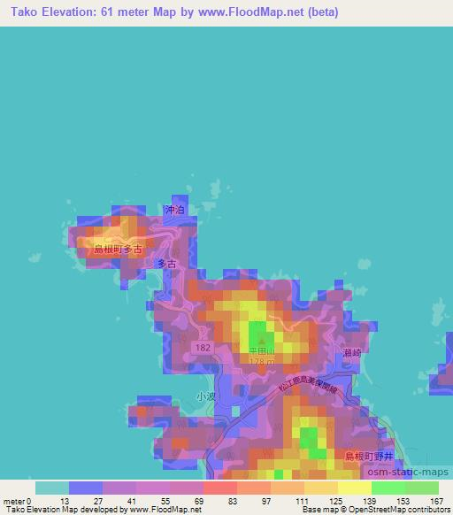 Tako,Japan Elevation Map