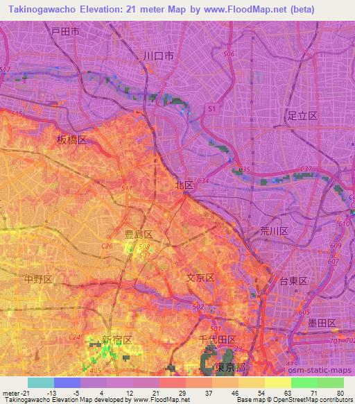 Takinogawacho,Japan Elevation Map