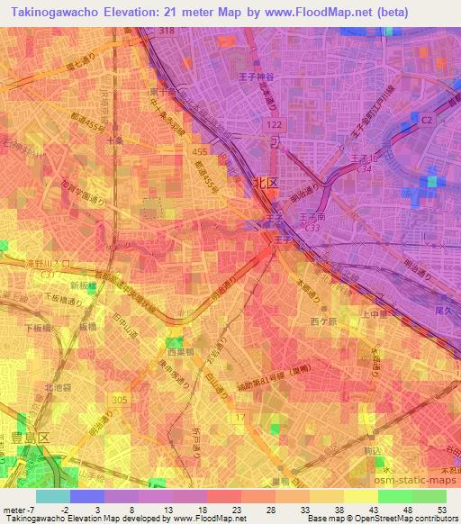 Takinogawacho,Japan Elevation Map