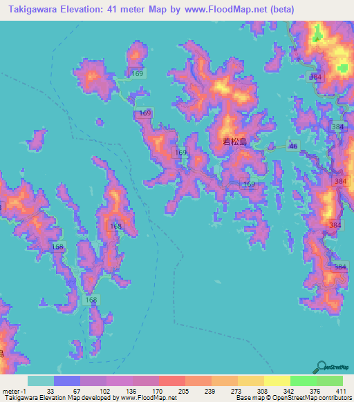 Takigawara,Japan Elevation Map