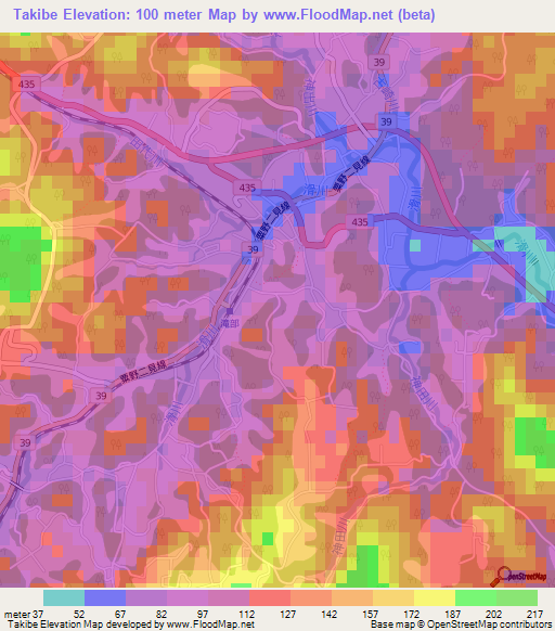 Takibe,Japan Elevation Map