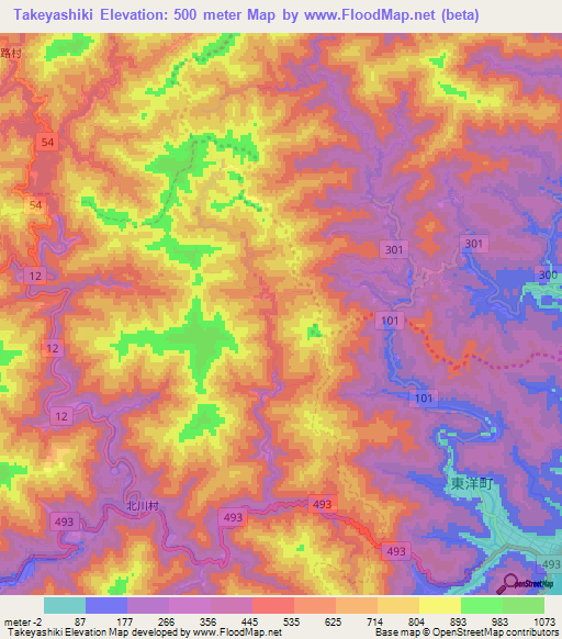 Takeyashiki,Japan Elevation Map