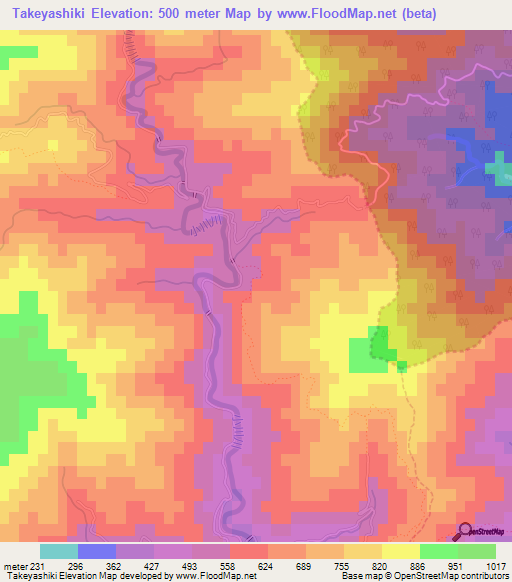 Takeyashiki,Japan Elevation Map