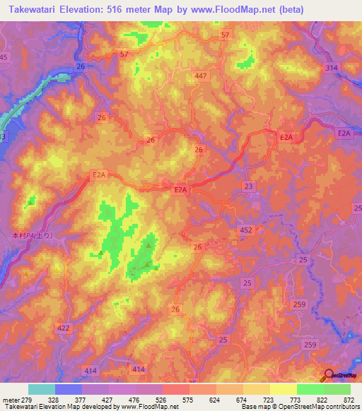 Takewatari,Japan Elevation Map