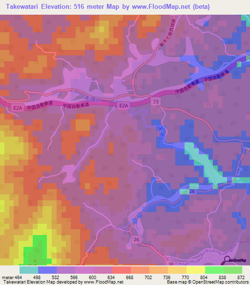 Takewatari,Japan Elevation Map