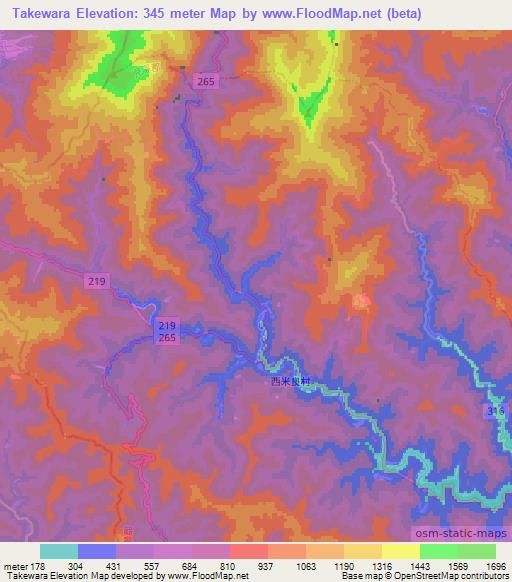 Takewara,Japan Elevation Map
