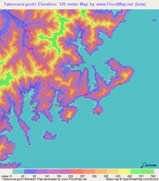 Takenoura-gochi,Japan Elevation Map