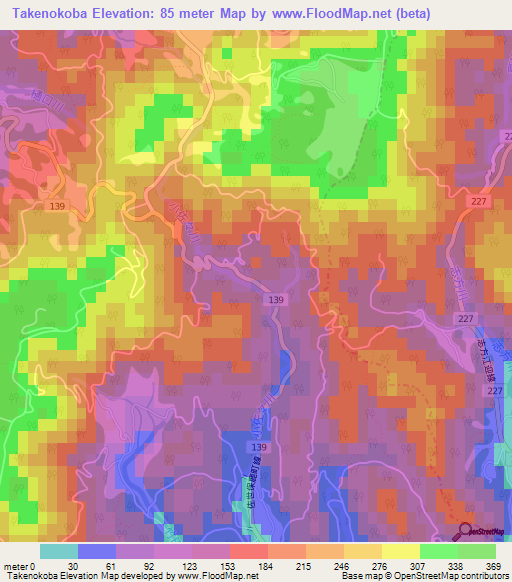 Takenokoba,Japan Elevation Map