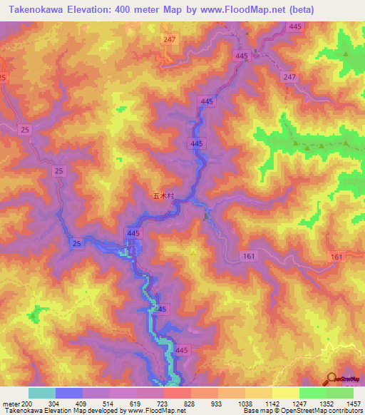 Takenokawa,Japan Elevation Map