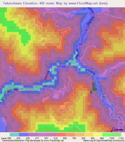 Takenokawa,Japan Elevation Map