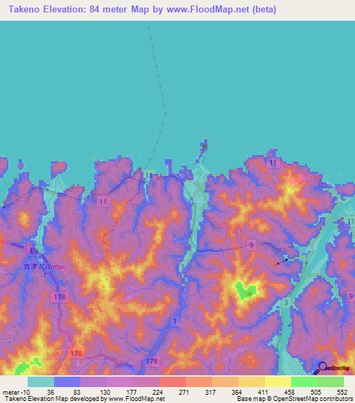 Takeno,Japan Elevation Map