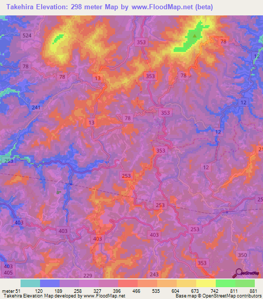 Takehira,Japan Elevation Map