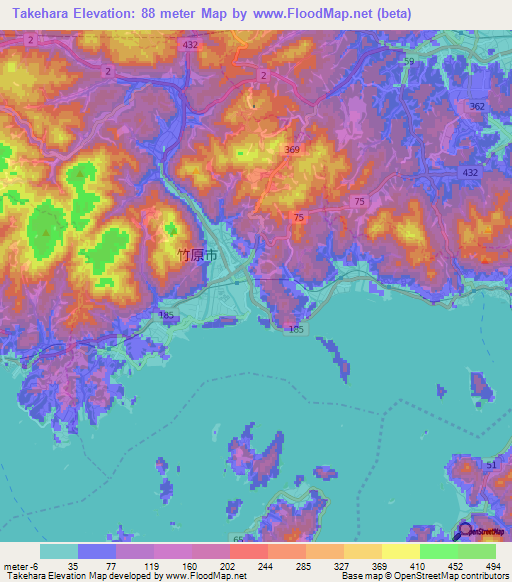 Takehara,Japan Elevation Map