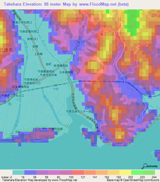 Takehara,Japan Elevation Map