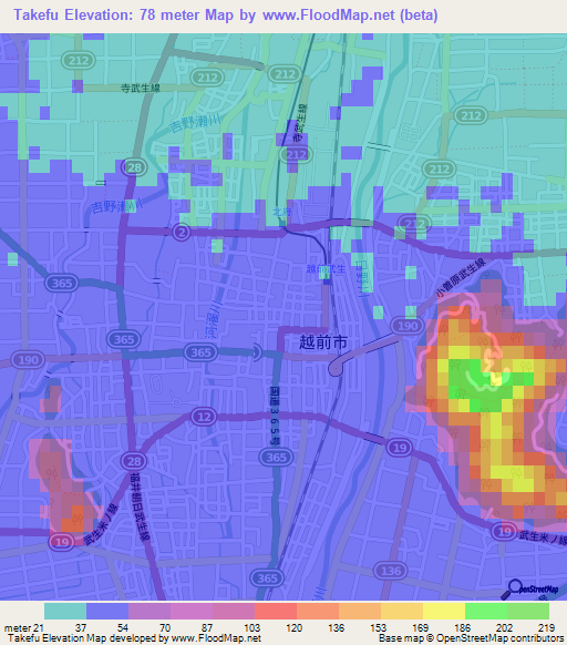 Takefu,Japan Elevation Map