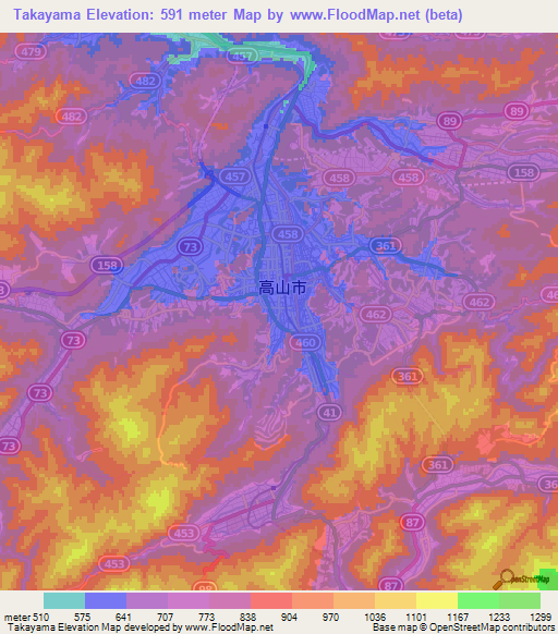 Takayama,Japan Elevation Map