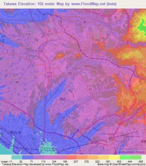 Takawa,Japan Elevation Map