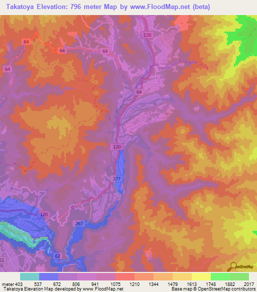 Takatoya,Japan Elevation Map
