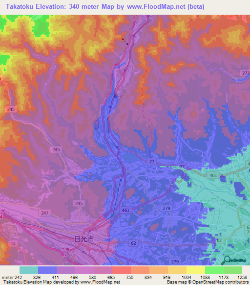 Takatoku,Japan Elevation Map