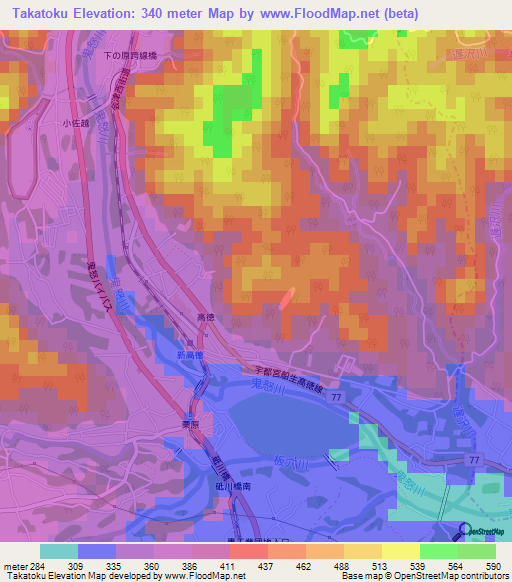 Takatoku,Japan Elevation Map