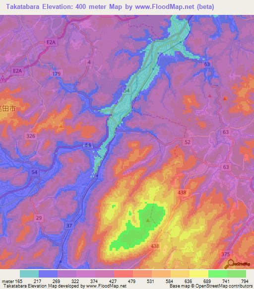Takatabara,Japan Elevation Map