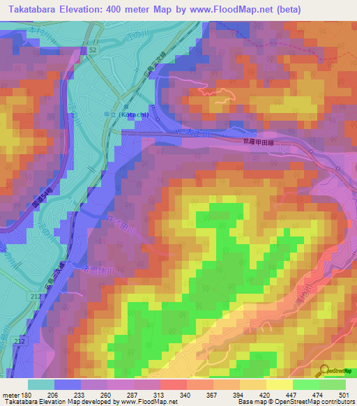 Takatabara,Japan Elevation Map