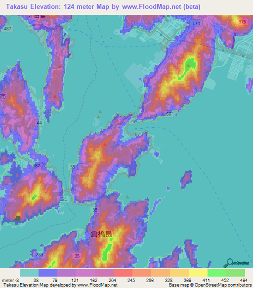 Takasu,Japan Elevation Map