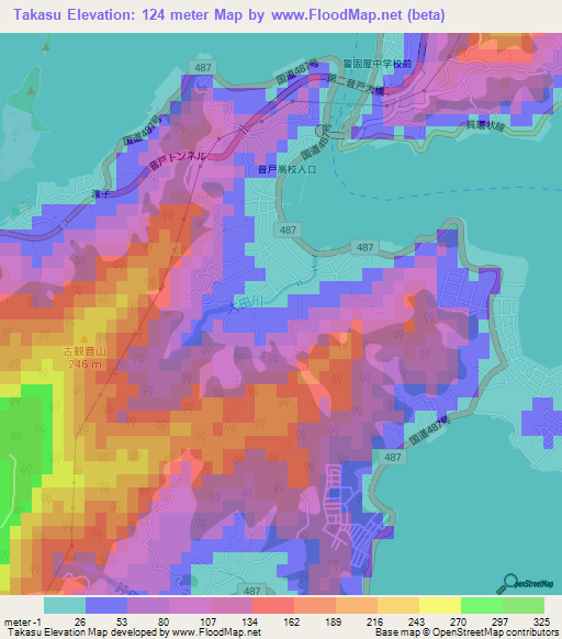 Takasu,Japan Elevation Map