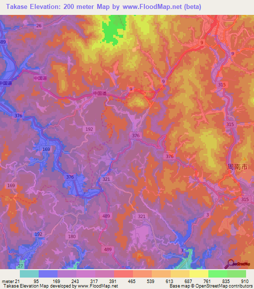 Takase,Japan Elevation Map