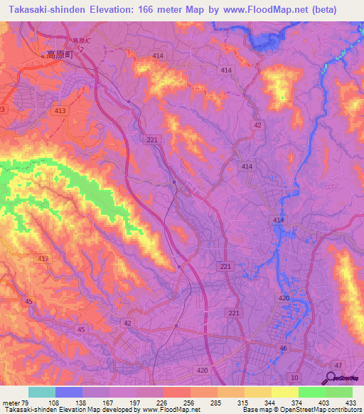 Takasaki-shinden,Japan Elevation Map