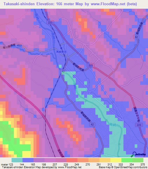 Takasaki-shinden,Japan Elevation Map