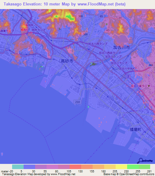 Takasago,Japan Elevation Map