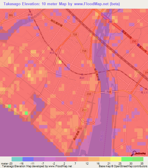 Takasago,Japan Elevation Map