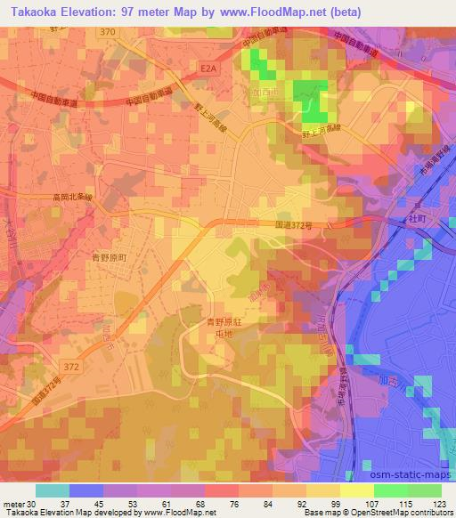 Takaoka,Japan Elevation Map