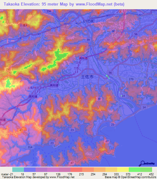 Takaoka,Japan Elevation Map