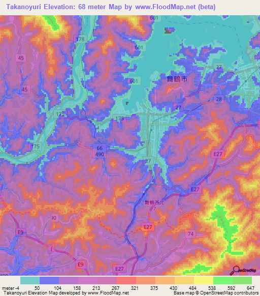 Takanoyuri,Japan Elevation Map