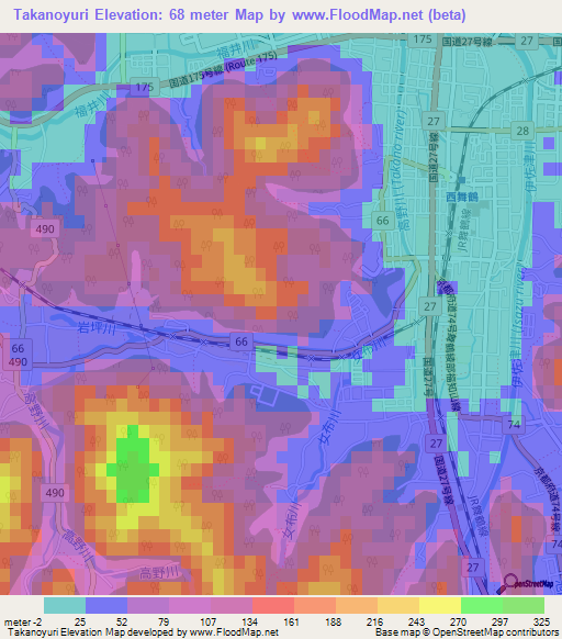 Takanoyuri,Japan Elevation Map