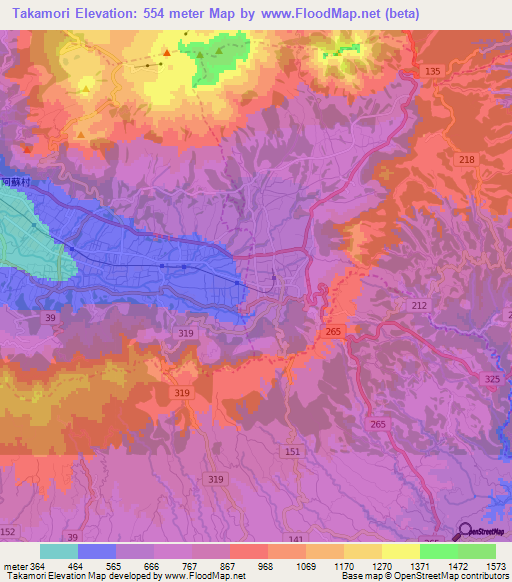 Takamori,Japan Elevation Map