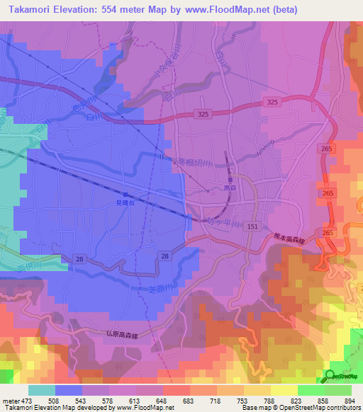 Takamori,Japan Elevation Map